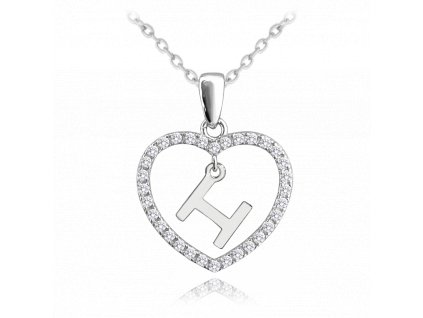 MINET Stříbrný náhrdelník písmeno v srdíčku "H" se zirkony