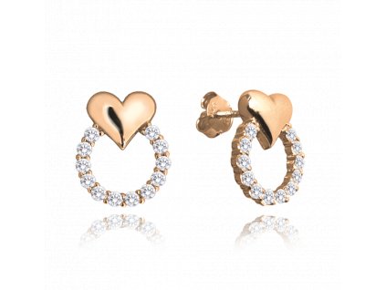 1401 MINET Rose gold stříbrné náušnice se srdíčky LOVE s bílými zirkony
