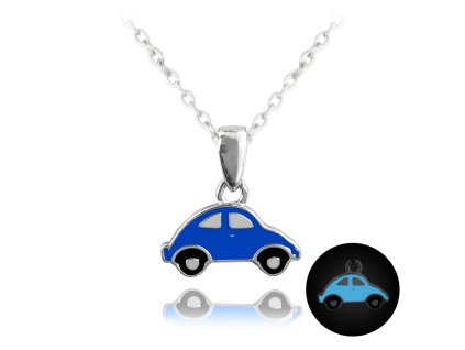 2518 MINET Svítící modrý stříbrný náhrdelník AUTO