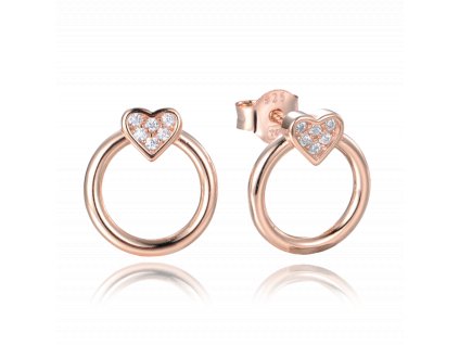 1377 MINET Rose gold stříbrné náušnice KROUŽKY se srdíčky