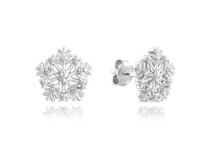 1756 MINET Stříbrné náušnice SNĚHOVÉ VLOČKY s bílými zirkony