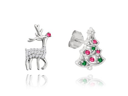 2591 MINET Vánoční stříbrné náušnice SOB a STROMEČEK
