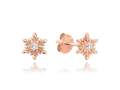 1406 MINET Rose gold stříbrné náušnice SNĚHOVÉ VLOČKY s bílými zirkony