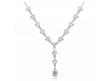 MINET Luxusní pozlacený stříbrný náhrdelník se zirkony Ag 925/1000 16,05g