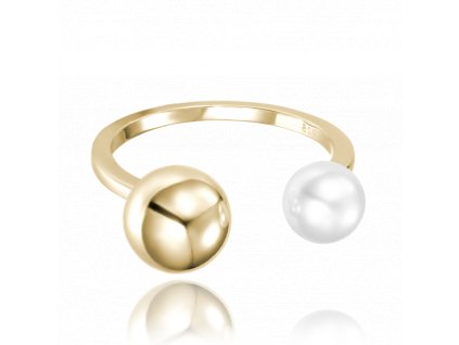 MINET Pozlacený stříbrný prsten s perlou vel. 57