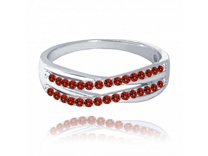 MINET Elegantní stříbrný prsten s červenými zirkony vel. 53