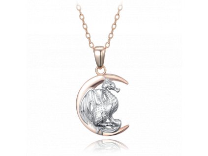 MINET Stříbrný náhrdelník drak na měsíci v kombinaci s rosegold