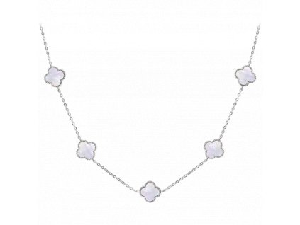 MINET Stříbrný náhrdelník čtyřlístky s bílou perletí Ag 925/1000 12,70g