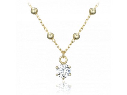 MINET Pozlacený stříbrný náhrdelník s kuličkami a bílým zirkonem