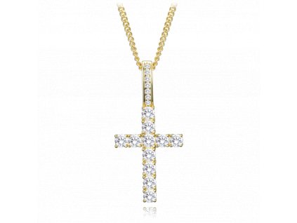MINET Pozlacený stříbrný náhrdelník křížek se zirkony