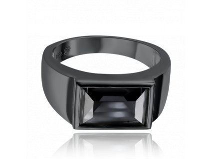 MINET Pánský pečetní stříbrný prsten s černým zirkonem