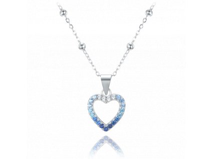 MINET Stříbrný náhrdelník srdce se zirkony v modrých odstínech