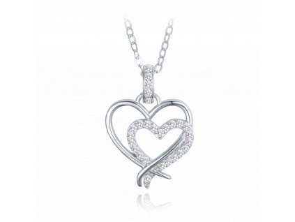 MINET Stříbrný náhrdelník dvojité srdce s bílými zirkony