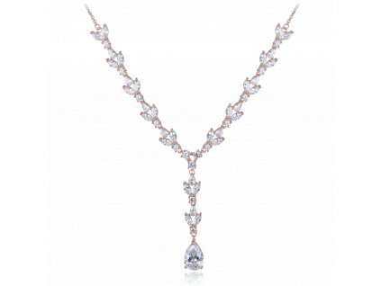 MINET Luxusní rose gold stříbrný náhrdelník se zirkony Ag 925/1000 16,35g