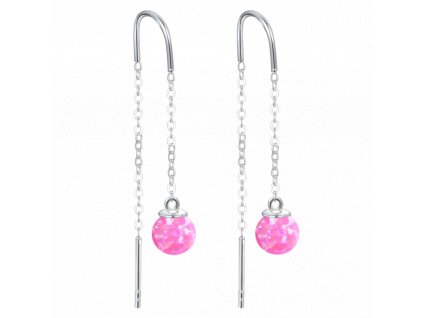 MINET Stříbrné náušnice hanging balls s růžovými opálky a zirkonem
