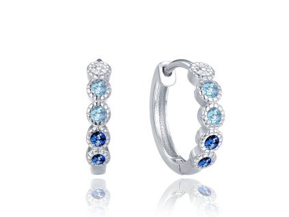 1543 MINET Dětské stříbrné náušnice kroužky s bílými, světle modrými a tmavě modrými zirkony