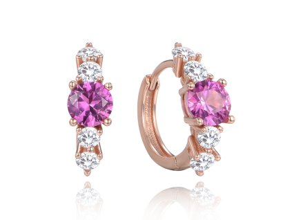1376 MINET Rose gold stříbrné náušnice kroužky s růžovými