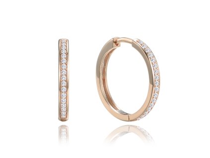 1370 MINET Rose gold stříbrné náušnice hranaté kruhy 2 cm s bílými zirkony