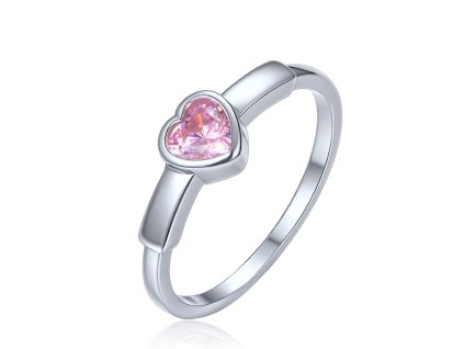 MINET Decentní stříbrný prsten srdce s růžovým zirkonem (Velikost 58, Váha 2)