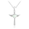 1877 MINET Stříbrný náhrdelník ANDĚLSKÝ KŘÍŽEK s bílým opálovým srdíčkem