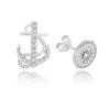 0501 MINET Letní stříbrné náušnice KORMIDLO a KOTVA s bílými zirkony
