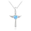 1878 MINET Stříbrný náhrdelník ANDĚLSKÝ KŘÍŽEK s modrým opálovým srdíčkem