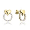 1054 MINET Pozlacené stříbrné náušnice se srdíčky LOVE s bílými zirkony