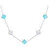 1910 MINET Stříbrný náhrdelník ČTYŘLÍSTKY s bílou perletí a tyrkysem Ag 925/1000 11,85g