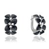 0080 MINET Černé rozkvetlé stříbrné náušnice FLOWERS se zirkony