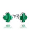 1498 MINET Stříbrné náušnice čtyřlístky s malachitem