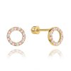 2727 MINET Zlaté náušnice s bílými a růžovými zirkony Au 585/1000 1,40g