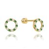 2728 MINET Zlaté náušnice s bílými a zelenými zirkony Au 585/100 1,40g