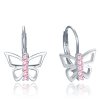 1638 MINET Stříbrné náušnice motýlci s růžovými zirkony