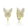 1028 MINET Pozlacené stříbrné náušnice motýlci s bílými zirkony