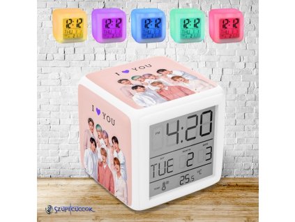 BTS színváltós világító ébresztő óra