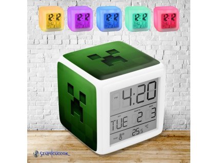Minecraft Creeper színváltós világító ébresztő óra