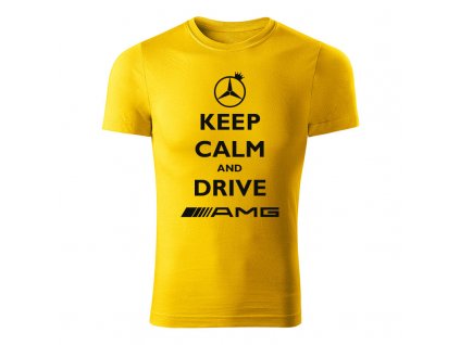 keep calm and drive amg panske tricko zlta