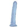 Průhledné světle modré štíhlé dildo David, pohled z boku
