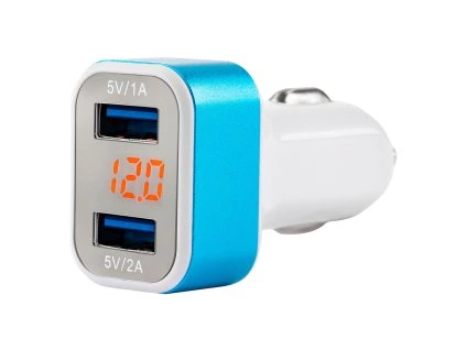 Nabíjačka do auta 2x USB + voltmeter TEST-04 AMiO-01028