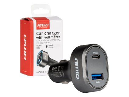 Nabíjačka do auta Quick Charge s voltmetrom AMiO-04178
