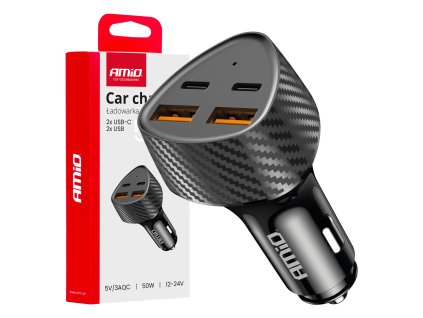 Nabíjačka do auta 50W 2xUSB-A + 2xUSB-C AMiO-04284
