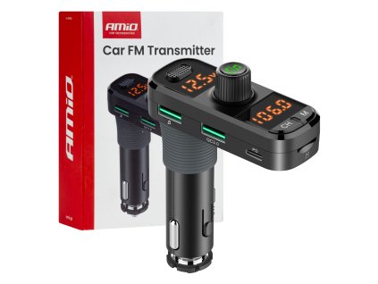 FM transmitter 2×USB-A 1×USB-C mircoSD 12V 24V AMiO-04653