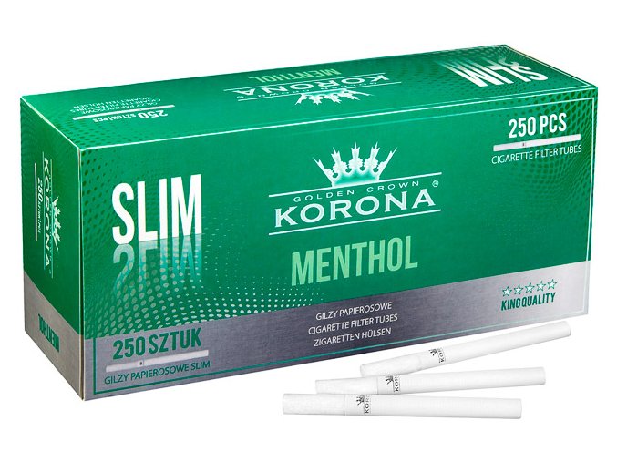 SLIM bílé dutinky Menthol Korona 250 - filtr 18mm