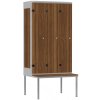3 dvéřová šatní skříň lamino kov s lavičkou ořech