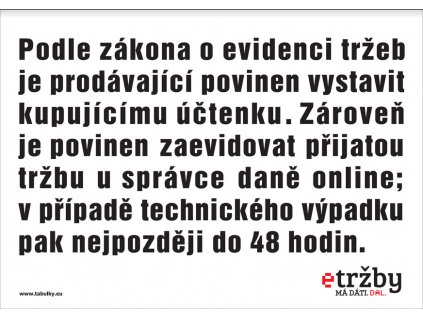 Označení EET – samolepka A5 (210x148 mm)