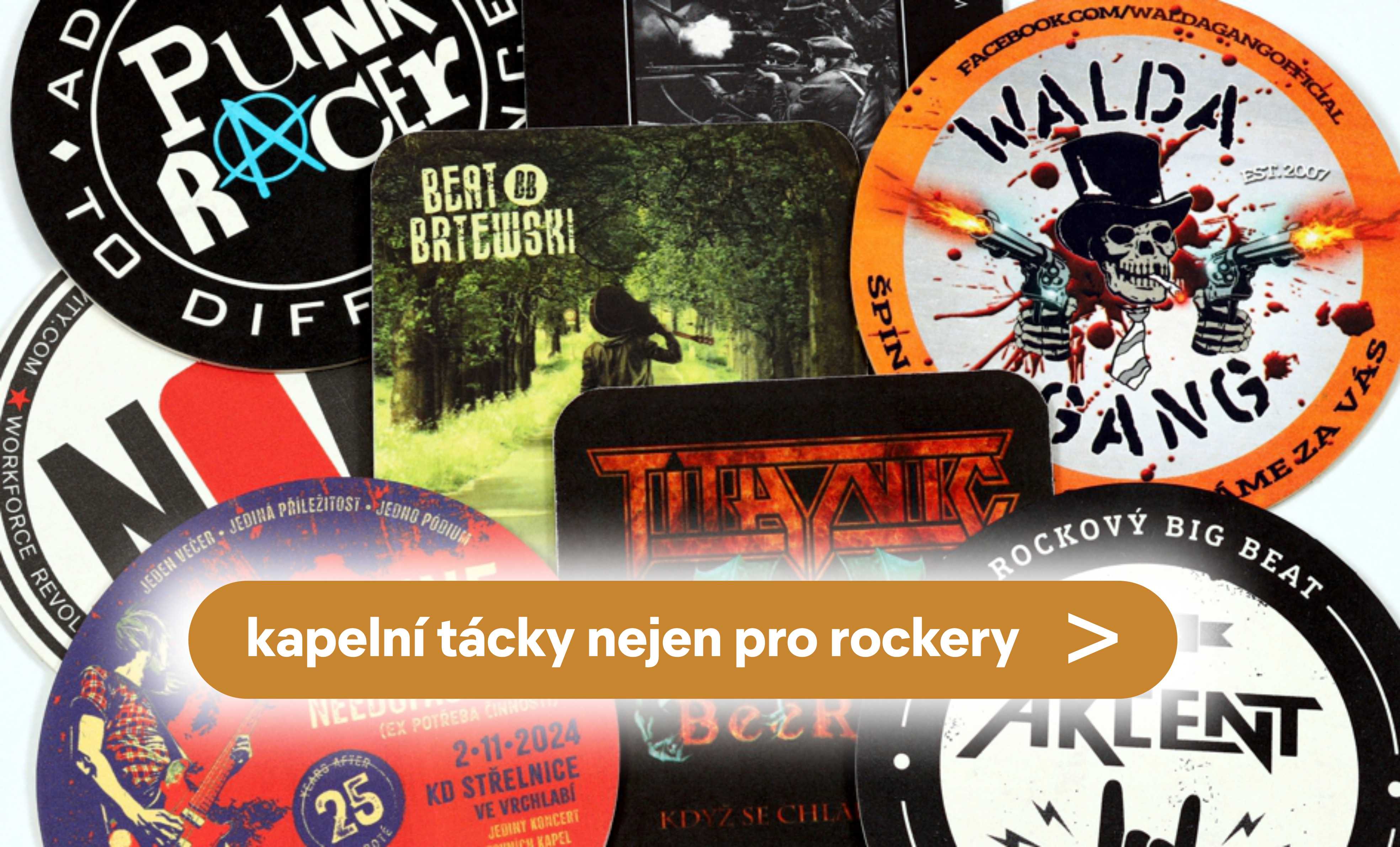 Podtácky pro hudební kluby a kapely. Originální grafika, loga a motivy spojené s koncerty a hudební scénou.