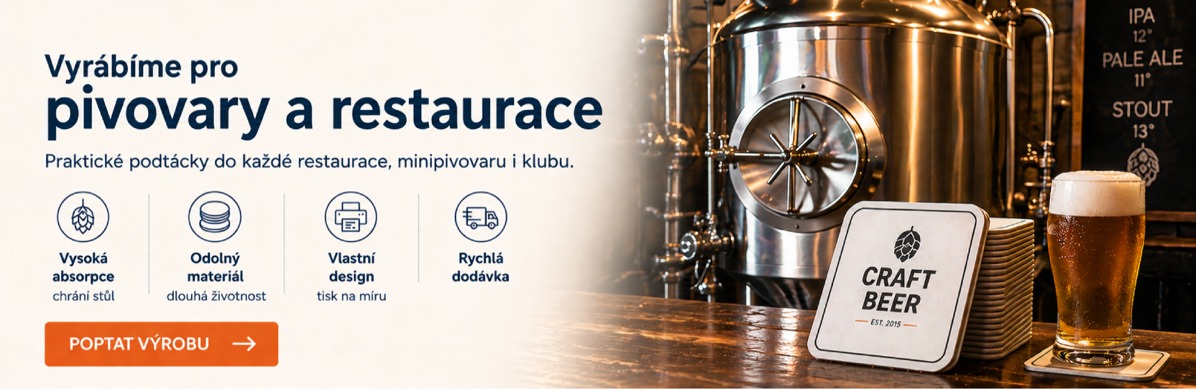 Pivní tácky s potiskem na míru pro hotely, restaurace, kluby a instituce