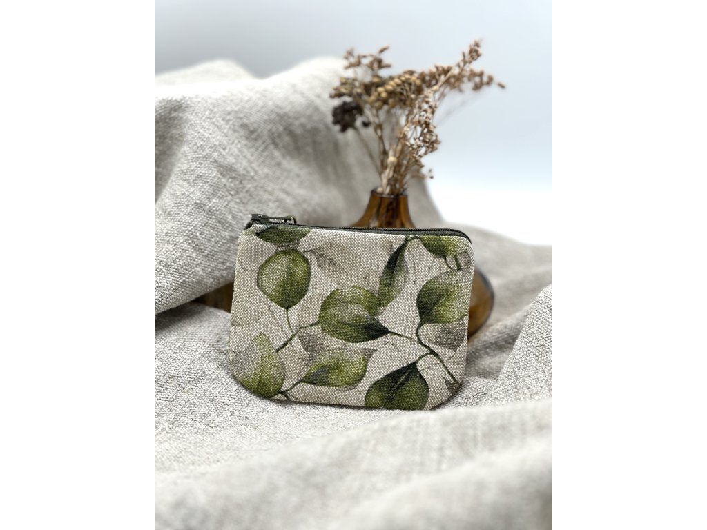 Lněná peněženka - Větší lístečky - zelené