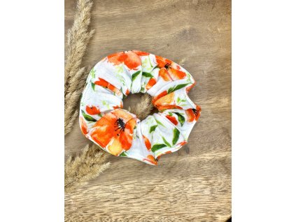 Mušelínová gumička - Oranžové květy
