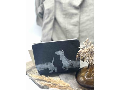 Lněná taštička - Černá s jezevčíkem